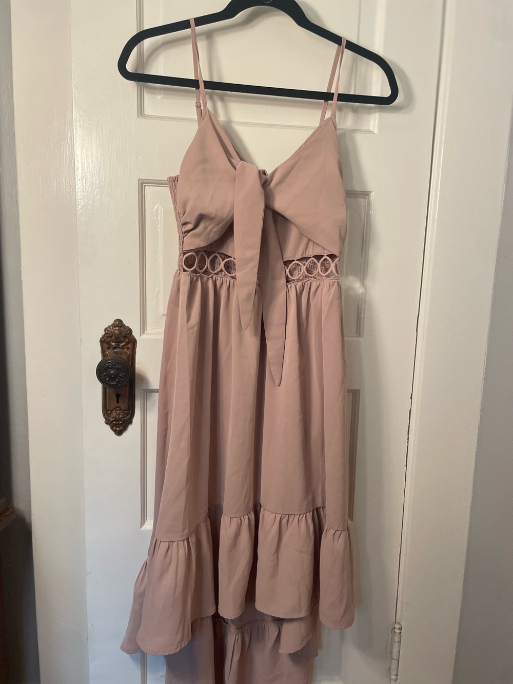 SHEIN Blush Pink Tie-Front High-Low Midi Dress